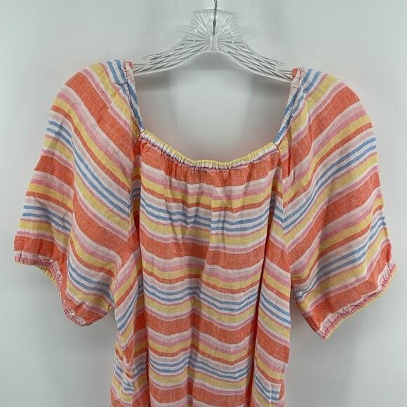NWT Talbots 100% linen striped short puff sleeve square neck top sz 1X - Picture 6 of 7